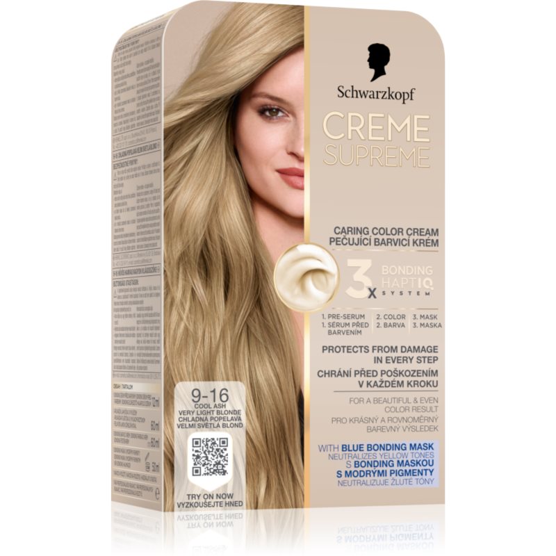 Schwarzkopf Creme Supreme Culoare permanenta pentru par cu subton rece culoare 9-16 Cool Ash Very Light Blonde 60 ml
