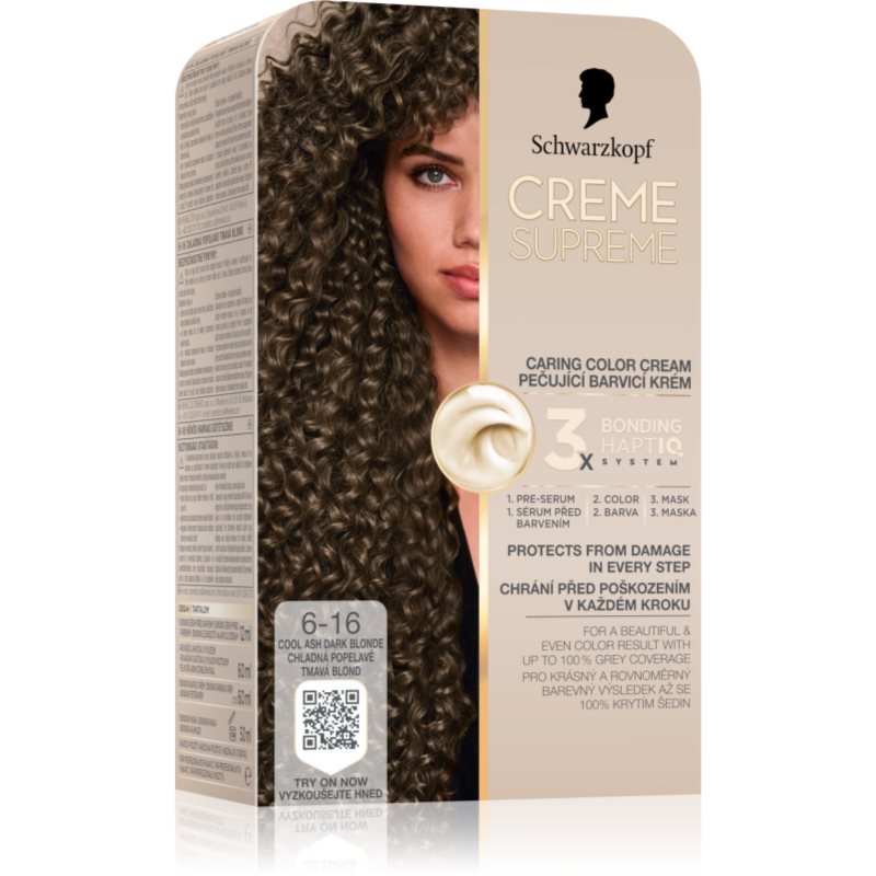 Schwarzkopf Creme Supreme Culoare permanenta pentru par cu subton rece culoare 6-16 Cool Ash Dark Blonde 60 ml