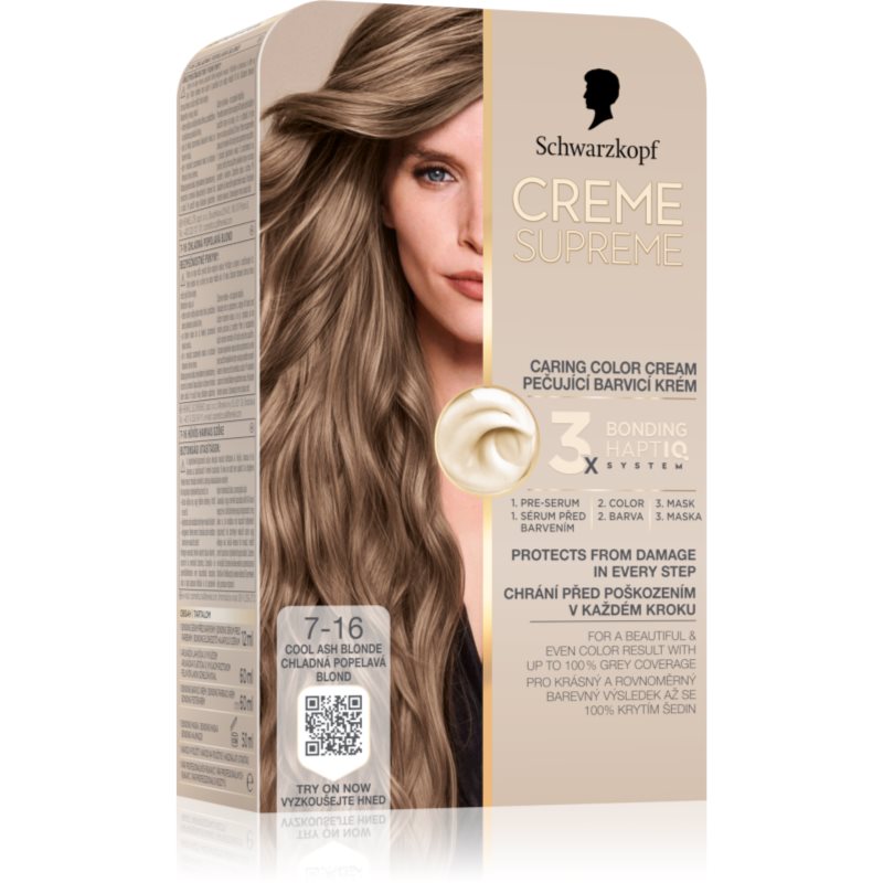 Schwarzkopf Creme Supreme Culoare permanenta pentru par cu subton rece culoare 7-16 Cool Ash Blonde 60 ml