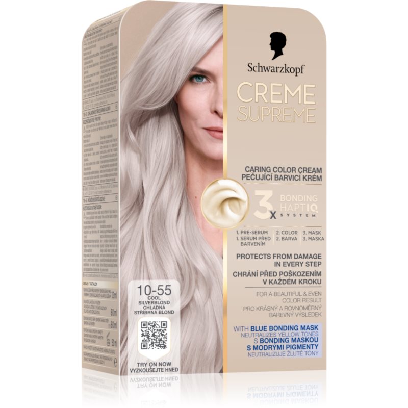 Schwarzkopf Creme Supreme Culoare permanenta pentru par cu subton rece culoare 10-55 Cool Silverblond 60 ml