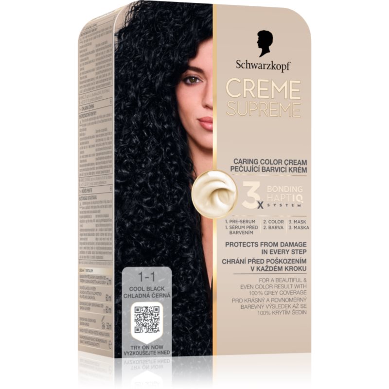 Schwarzkopf Creme Supreme Culoare permanenta pentru par cu subton rece culoare 1-1 Cool Black 60 ml