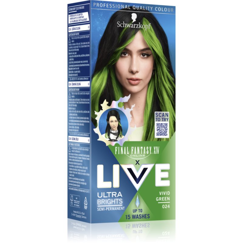 Schwarzkopf LIVE Ultra Brights or Pastel vopsea de par semi-permanenta culoare 024 Vivid Green 1 buc