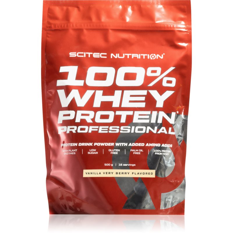 Scitec Nutrition 100% Whey Protein Professional proteine din zer cu enzime digestive aroma Vanilla/ Forest Fruit 500 g