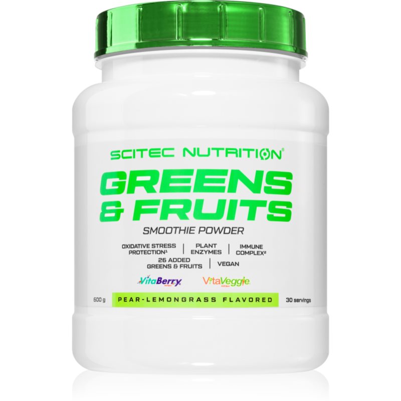 Scitec Nutrition Greens & Fruits pulbere pentru pregătirea băuturilor cu vitamine aroma Pear-Lemon Grass 600 g