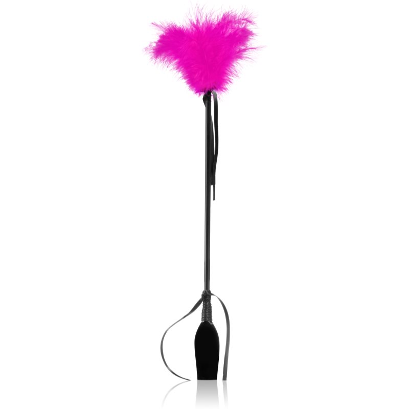 Secret play Riding Crop Black bici din piele ecvestru cu accesoriu de pene Fuchsia 52 cm