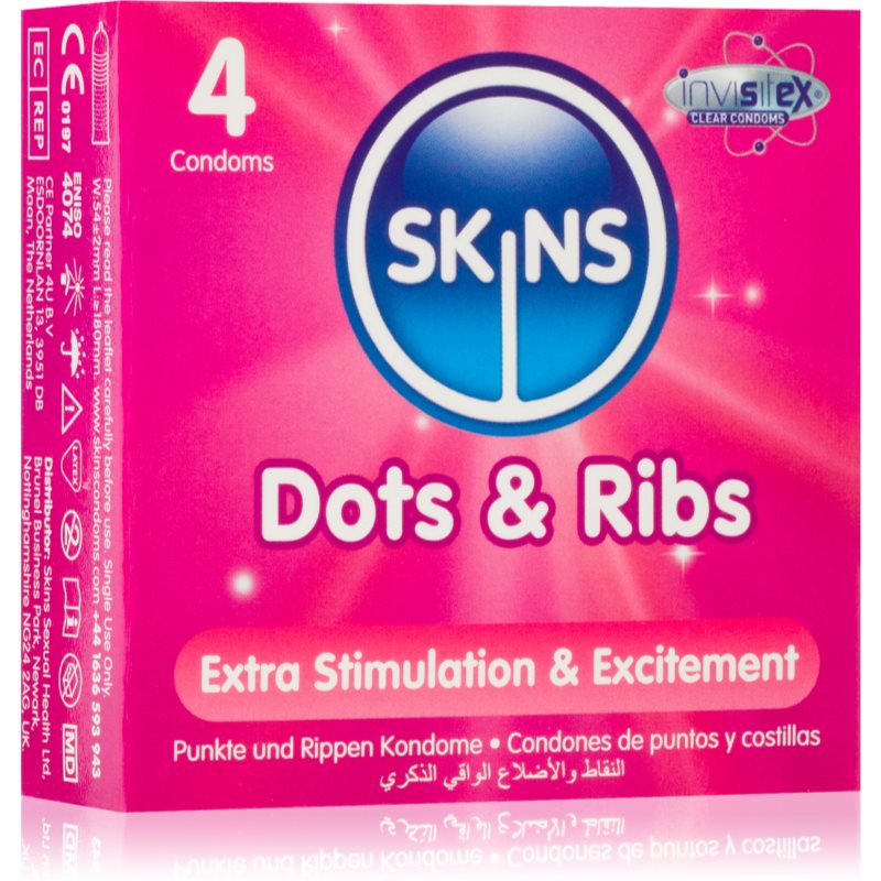 Skins Dots & Ribs prezervative Vanilla 4 buc