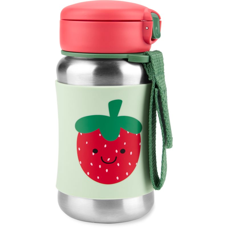 Skip Hop Spark Style Straw Bottle sticlă inoxidabilă pentru apă cu pai Strawberry 12 m+ 350 ml