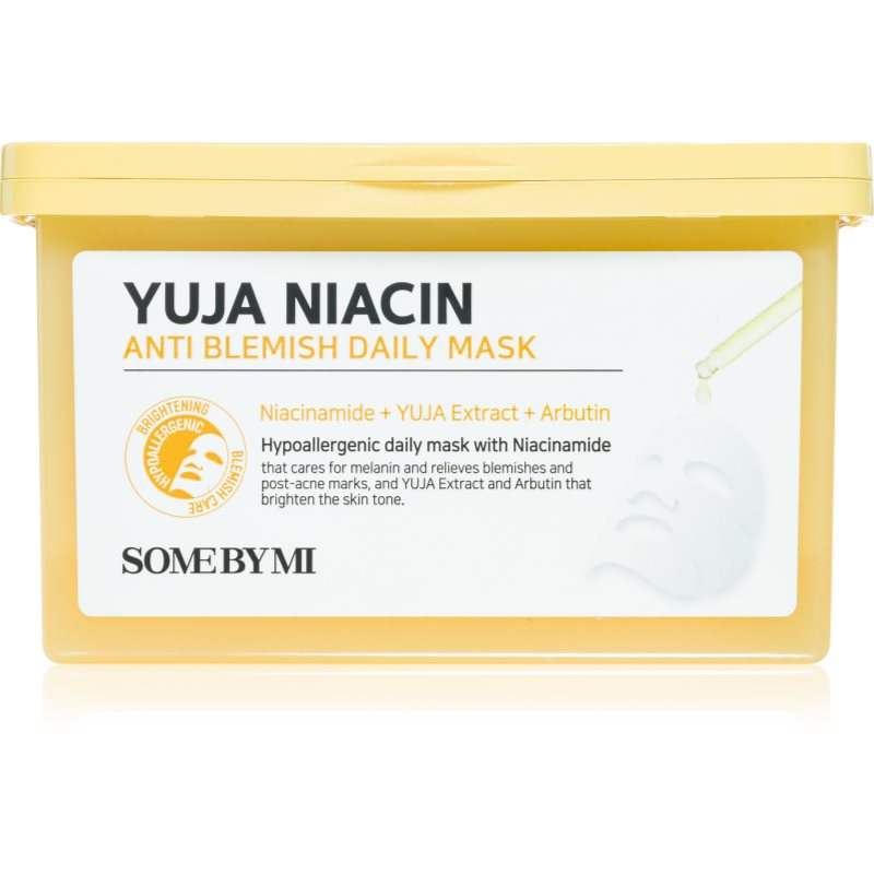 Some By Mi Yuja Niacin Anti Blemish Daily Mask mască textilă iluminatoare pentru uniformizarea nuantei tenului pachet mare 30 buc