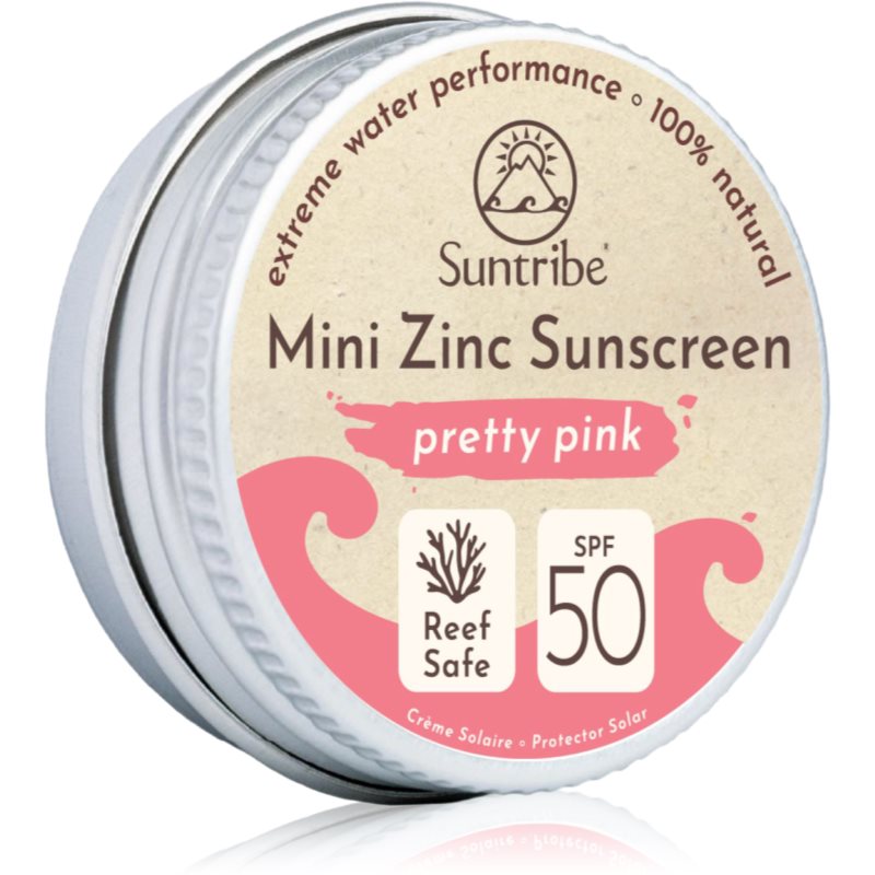Suntribe Mini Zinc Sunscreen crema de fata cu minerale pentru protectie SPF 50 Pretty Pink 15 g