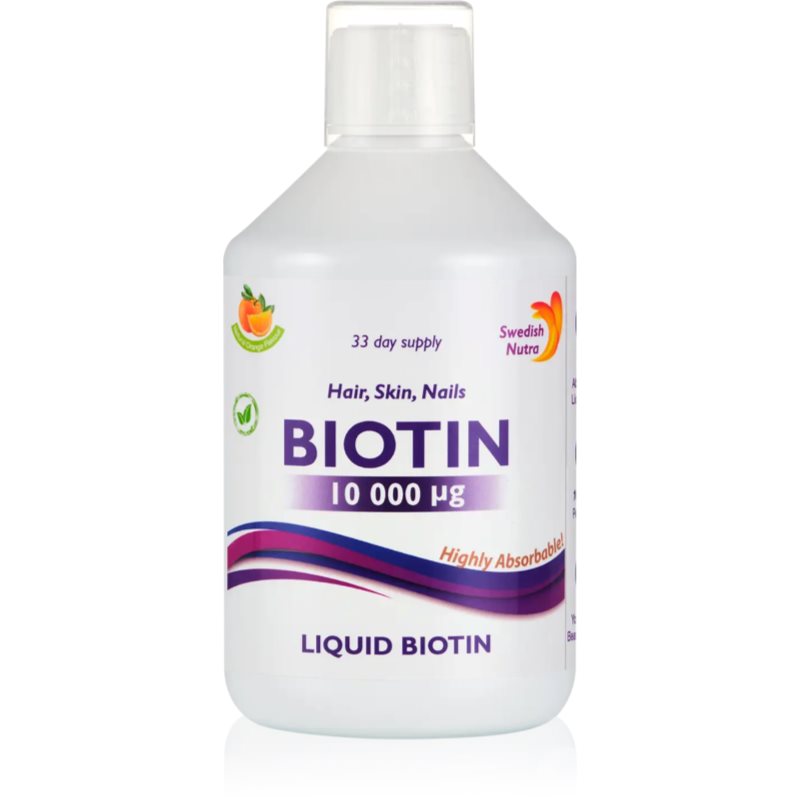 Swedish Nutra Biotin 10 000 μg supliment alimentar pentru par frumos si sanatos aroma Orange 500 ml