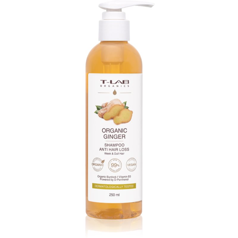 T-LAB Organics Organic Ginger Anti Hair Loss Shampoo sampon fortifiant pentru parul subtiat 250 ml
