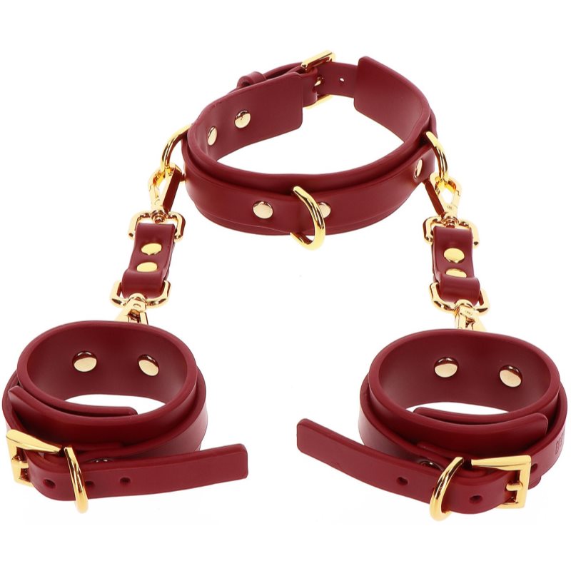 Taboom Bondage in Luxury D-Ring Collar and Wrist Cuffs zgardă și cătușe red 42,5 cm