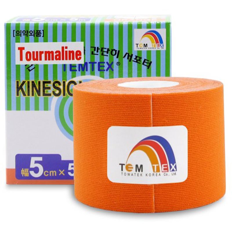 Temtex Tape Classic bandă elastică muschii si articulatiile culoare Orange, 5 cm x 5 m 1 buc