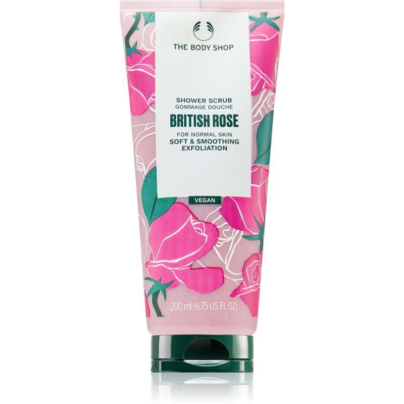 The Body Shop British Rose Shower Scrub exfoliant delicat pentru corp cu aromă de trandafiri 200 ml