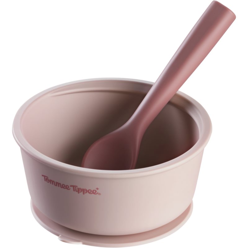 Tommee Tippee EasiStick™ Silicone Bowl & Spoon bol din silicon cu ventuză 4m+ Pink 1 buc