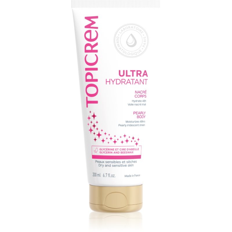 Topicrem UH BODY Ultra-Moisturizing Pearly Body lapte de corp piele sensibilă stralucire de perla 75 ml