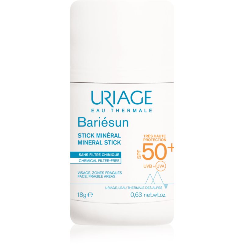 Uriage Bariésun Mineral Stick SPF 50+ baton de protecție minerală pe zonele sensibile SPF 50+ 18 g