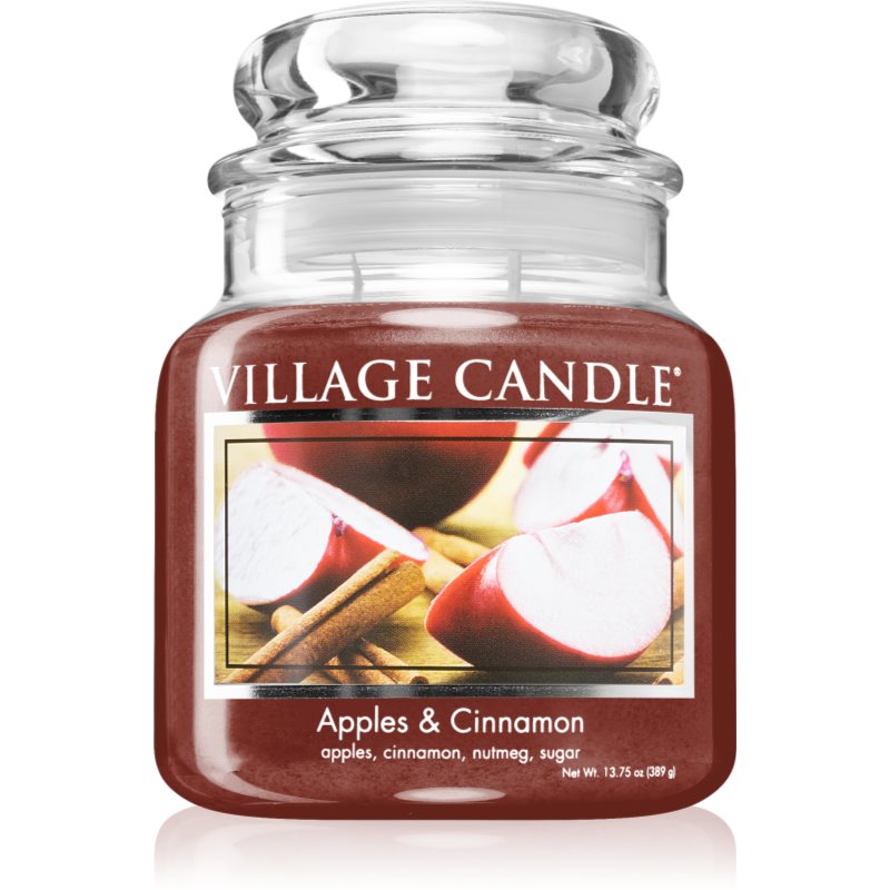 Village Candle Apples & Cinnamon lumânare parfumată (Glass Lid) 389 g