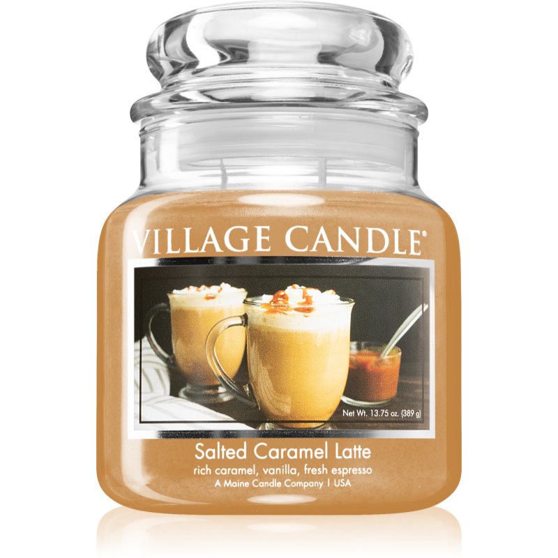 Village Candle Salted Caramel Latte lumânare parfumată (Glass Lid) 389 g