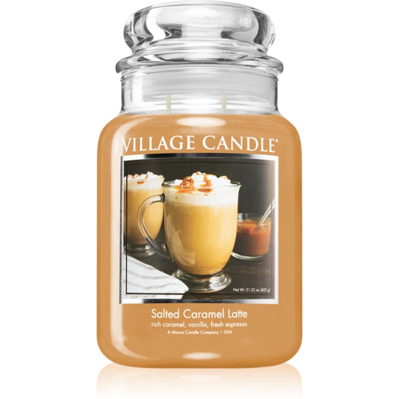 Village Candle Salted Caramel Latte lumânare parfumată (Glass Lid) 602 g