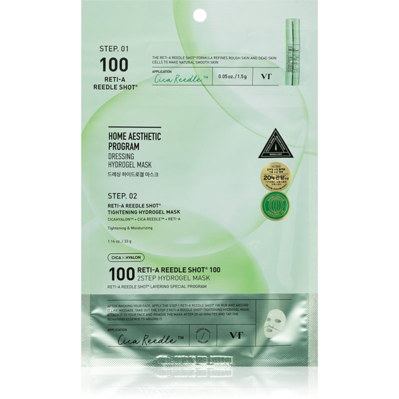 VT Cosmetics Cica Reti-A Reedle Shot 100 2Step Hydrogel Mask mască intensă cu hidrogel pentru netezirea pielii si inchiderea porilor 34.5 g