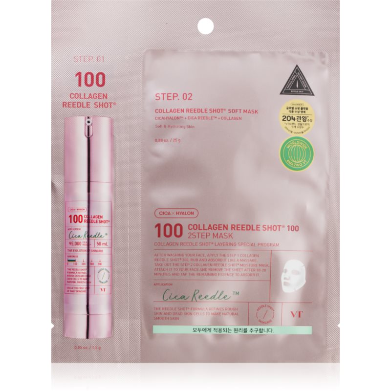 VT Cosmetics Collagen Reedle Shot 100 2 Step Mask masca cu efect de lifting si fermitate pentru tratarea tenului în două faze 26.5 g