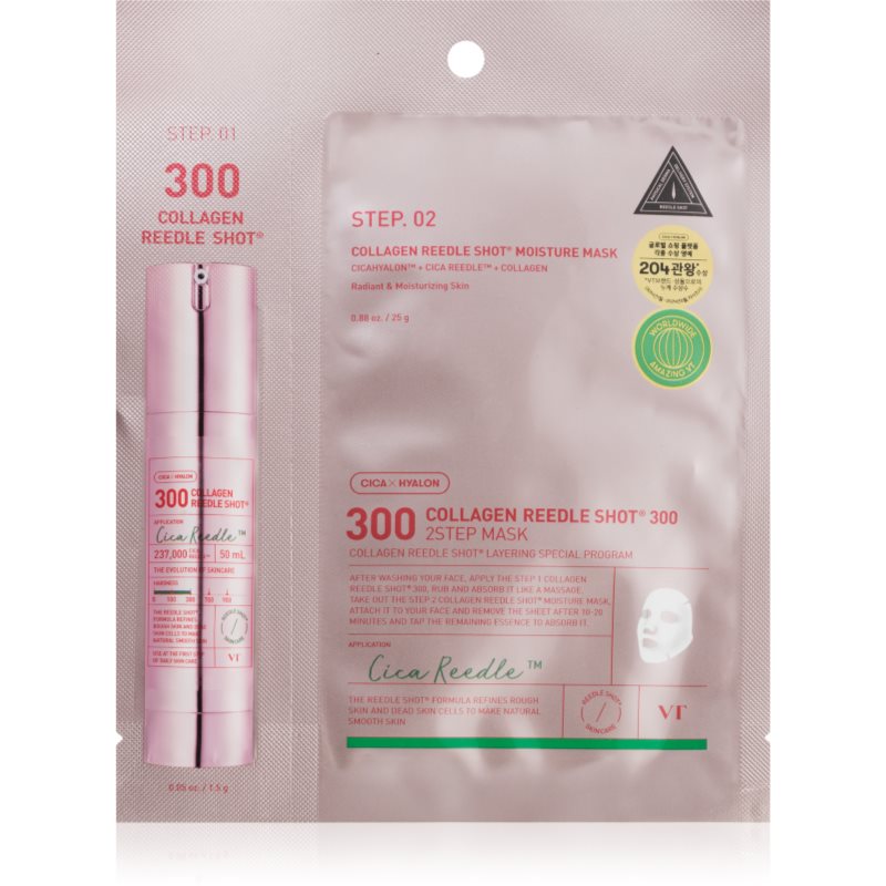 VT Cosmetics Collagen Reedle Shot 300 2 Step Mask masca cu efect de lifting si fermitate pentru tratarea tenului în două faze 26.5 g
