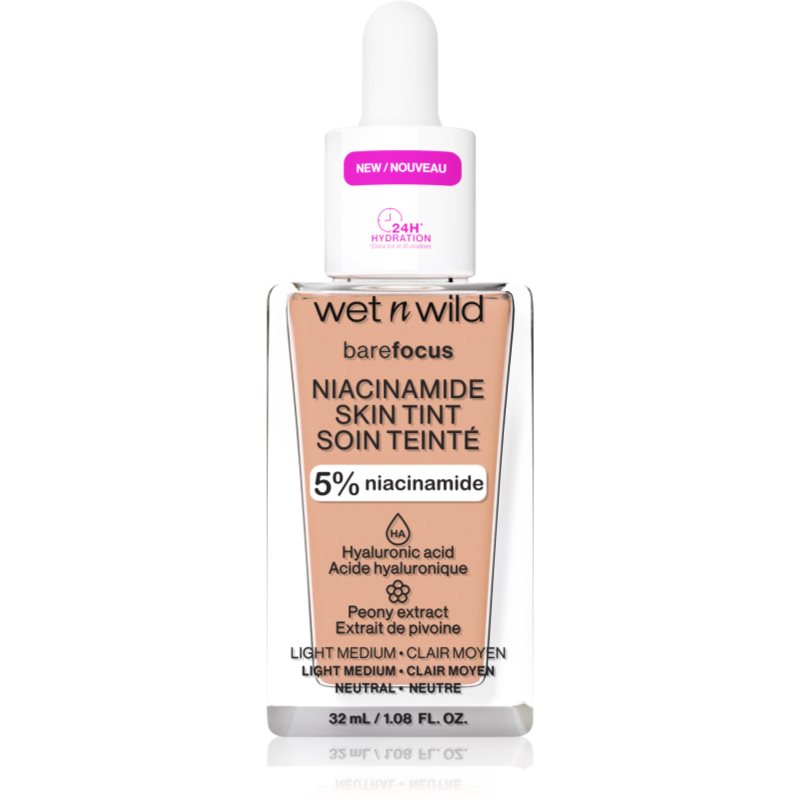 Wet n Wild Bare Focus Niacinamide Skin Tint machiaj ușor de hidratare culoare Light Medium 32 ml