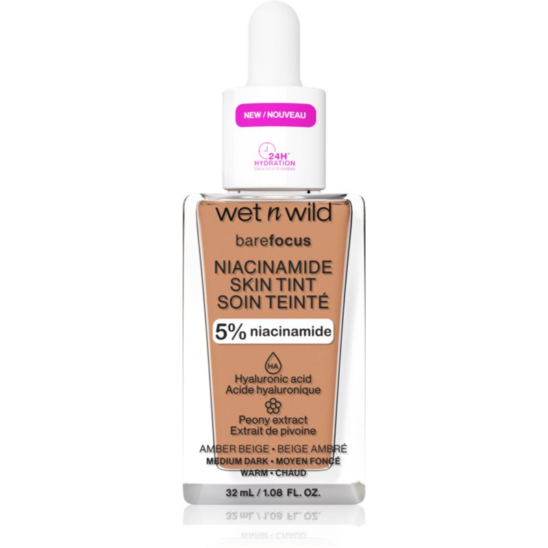 Wet n Wild Bare Focus Niacinamide Skin Tint machiaj ușor de hidratare culoare Amber Beige (Warm) 32 ml