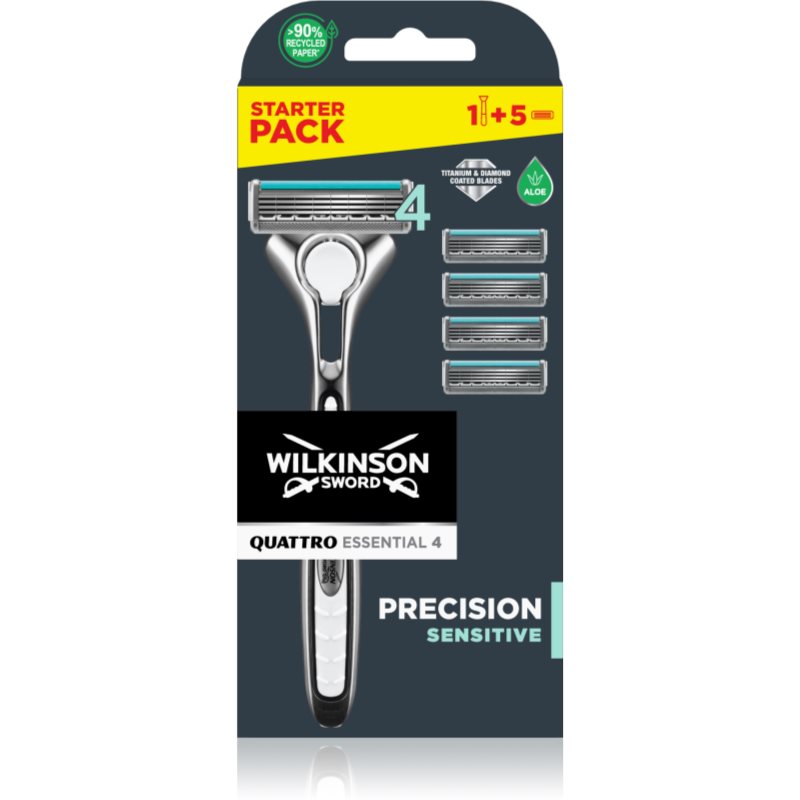 Wilkinson Sword Quattro Titanium Sensitive Aparat de ras + rezervă lame 5 bucati