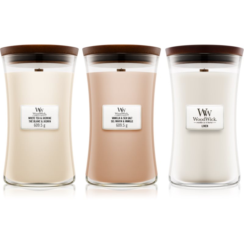 Woodwick Linen, Tea & Sea Salt set set cadou