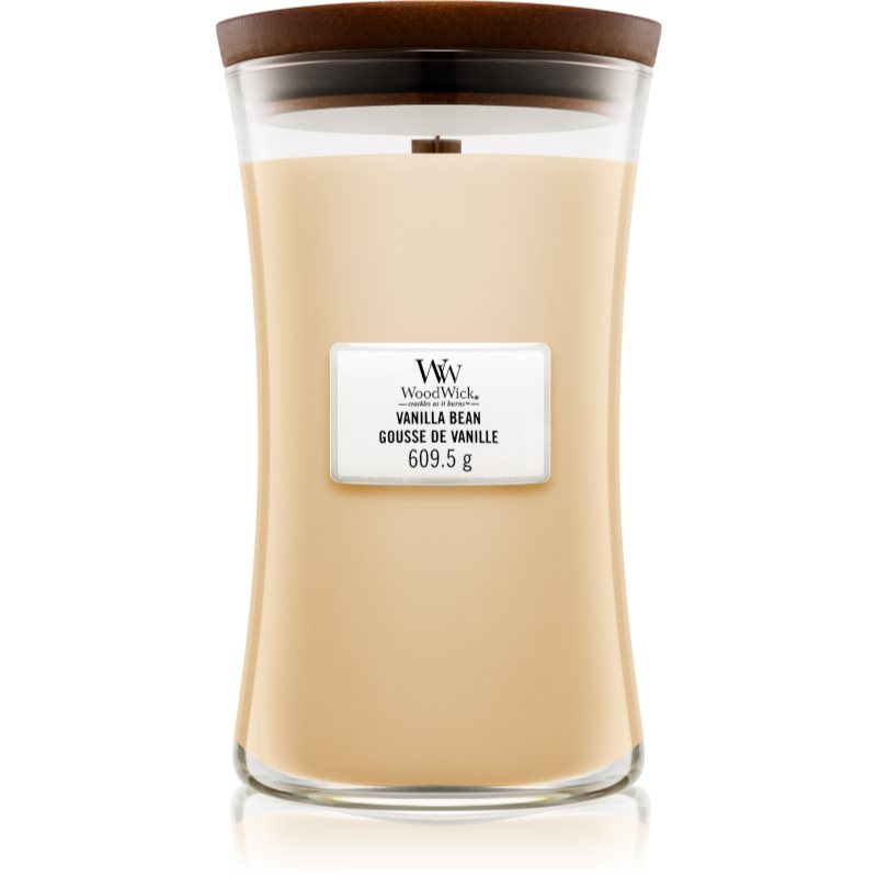 Woodwick Vanilla Bean lumânare parfumată cu fitil din lemn 609,5 g