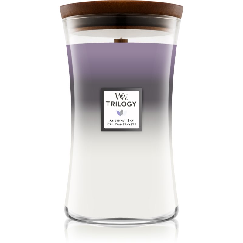 Woodwick Trilogy Amethyst Sky lumânare parfumată cu fitil din lemn 609,5 g