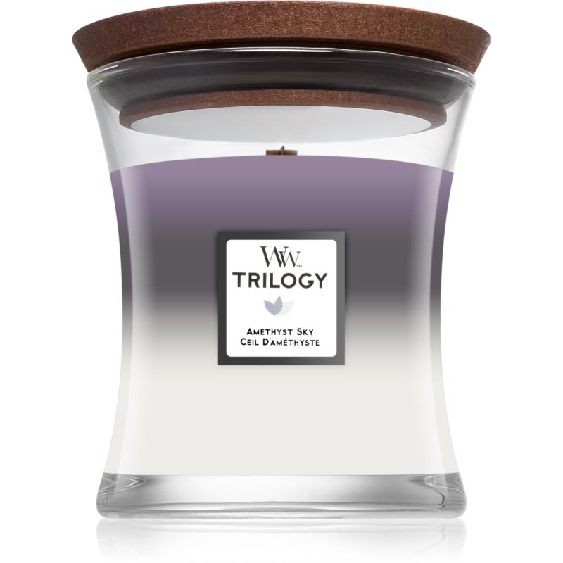 Woodwick Trilogy Amethyst Sky lumânare parfumată cu fitil din lemn