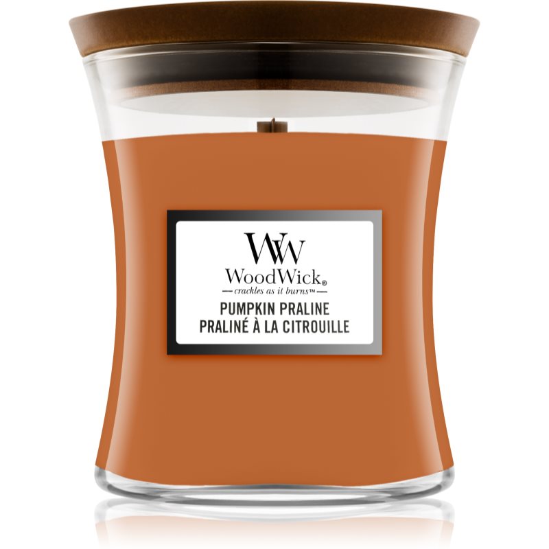 Woodwick Pumpkin Praline lumânare parfumată cu fitil din lemn 275 g