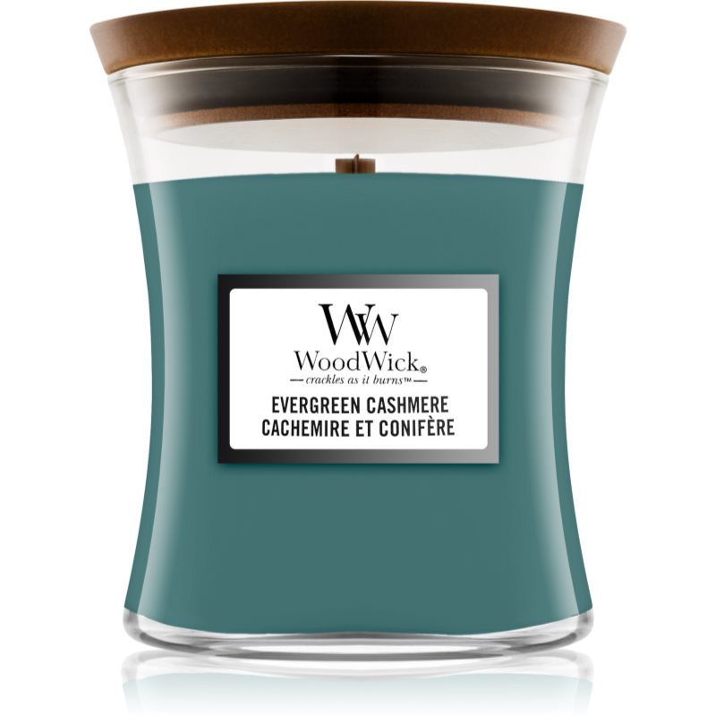 Woodwick Evergreen Cashmere lumânare parfumată 275 g