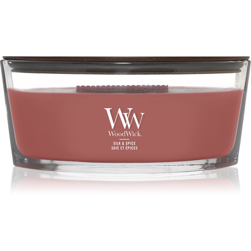 Woodwick Silk & Spice lumânare parfumată cu fitil din lemn 453.6 g