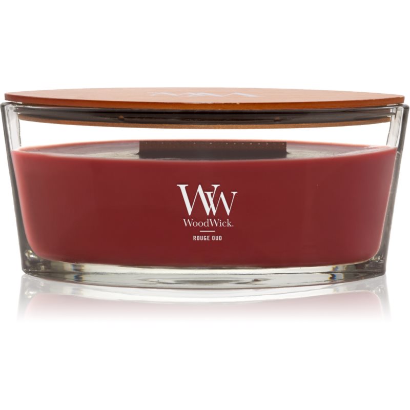 Woodwick Opulent Wood Rouge Oud lumânare parfumată cu fitil din lemn 453.6 g