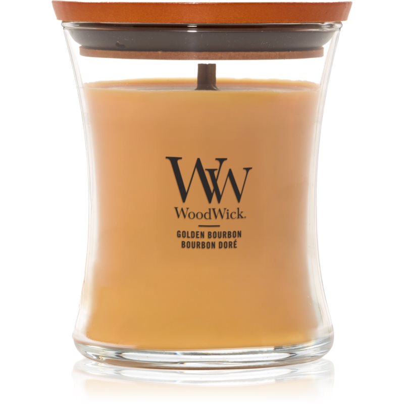 Woodwick Opulent Wood Golden Bourbon lumânare parfumată cu fitil din lemn (hearthwick) 275 g