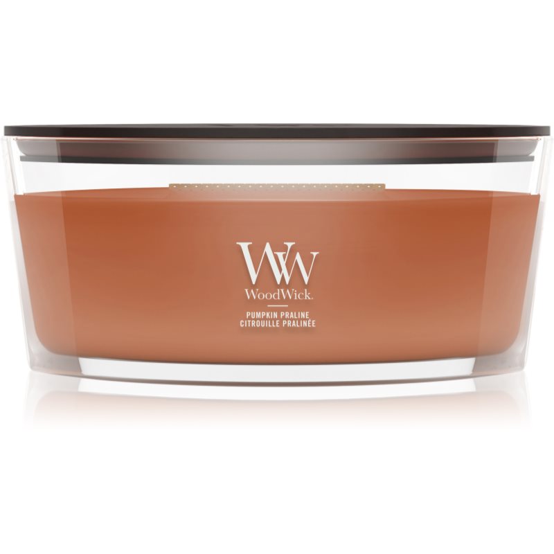 Woodwick Pumpkin Praline lumânare parfumată cu fitil din lemn 453.6 g