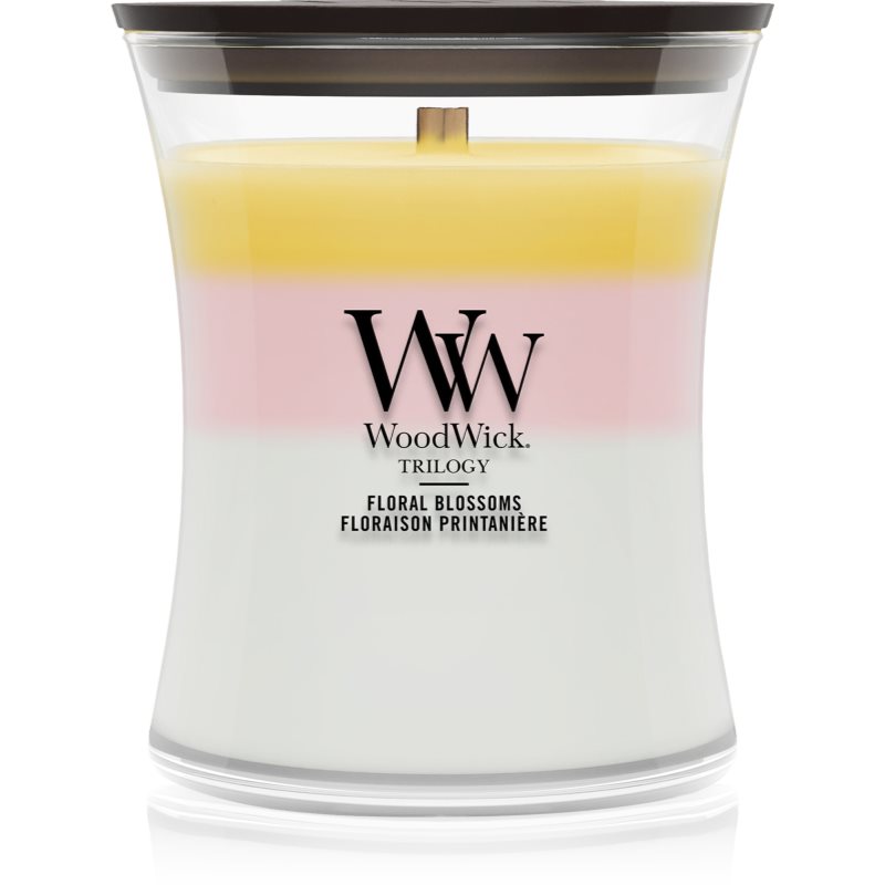 Woodwick Trilogy Floral Blossoms lumânare parfumată cu fitil din lemn 275 g