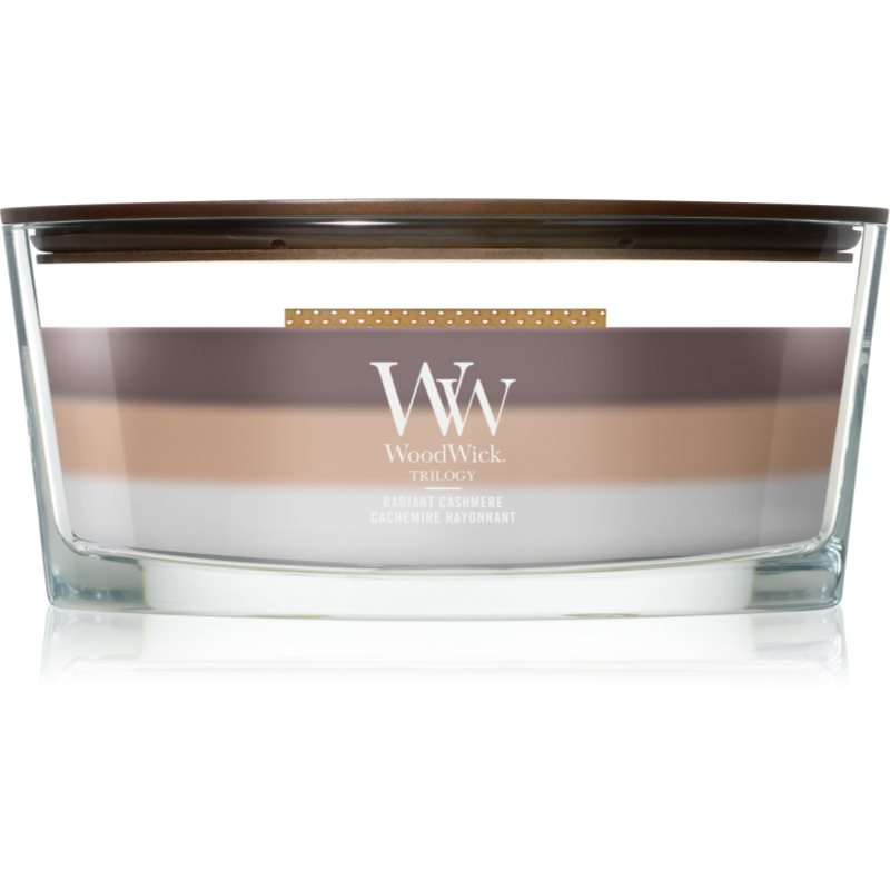 Woodwick Radiant Cashmere lumânare parfumată cu fitil din lemn 453.6 g