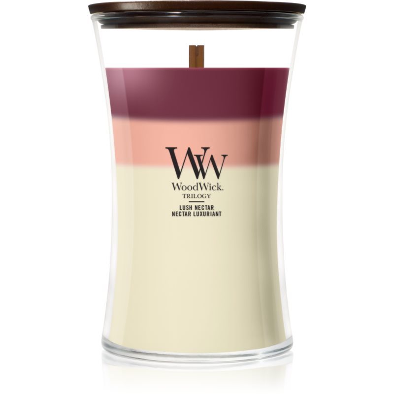 Woodwick Trilogy Lush Nectar lumânare parfumată cu fitil din lemn 610 g
