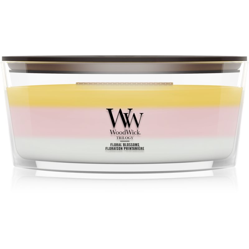 Woodwick Trilogy Floral Blossoms lumânare parfumată cu fitil din lemn 453.6 g