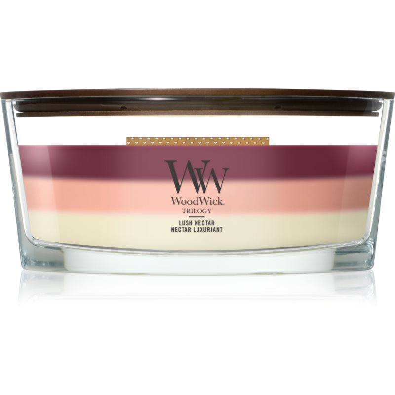 Woodwick Trilogy Lush Nectar lumânare parfumată cu fitil din lemn 453.6 g