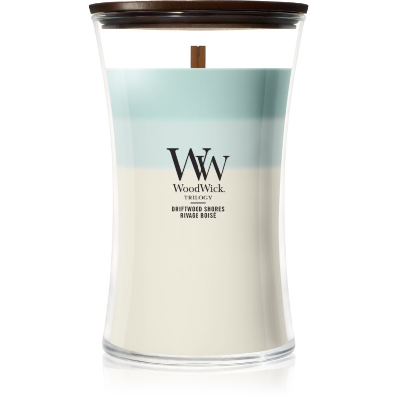 Woodwick Trilogy Driftwood Shores lumânare parfumată cu fitil din lemn 610 g