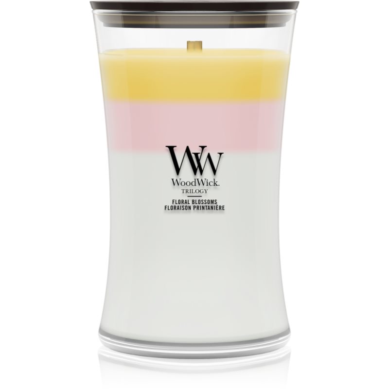 Woodwick Trilogy Floral Blossoms lumânare parfumată cu fitil din lemn 610 g