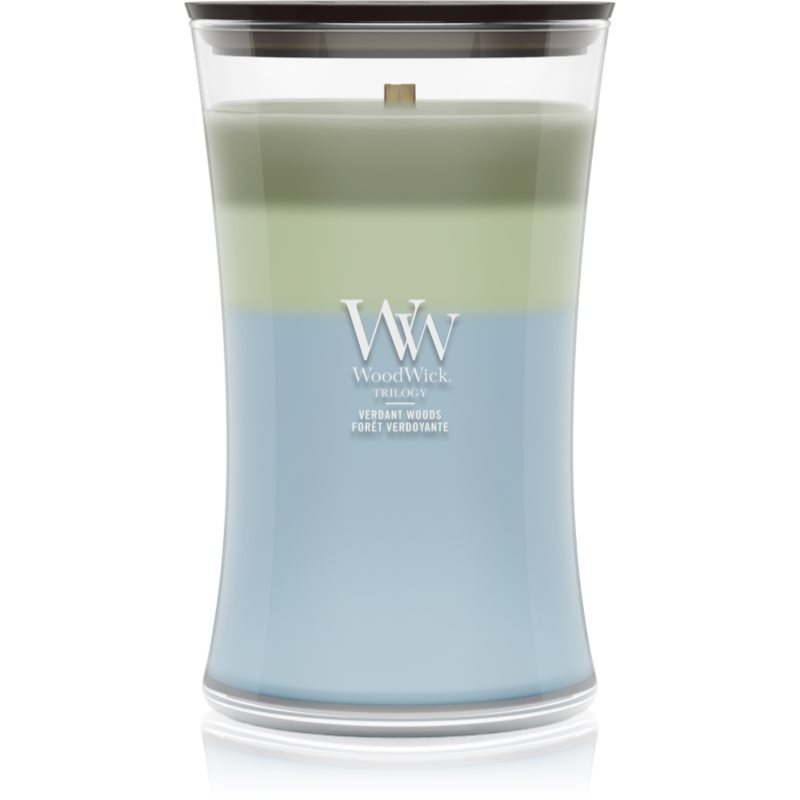 Woodwick Trilogy Verdant Woods lumânare parfumată cu fitil din lemn 610 g