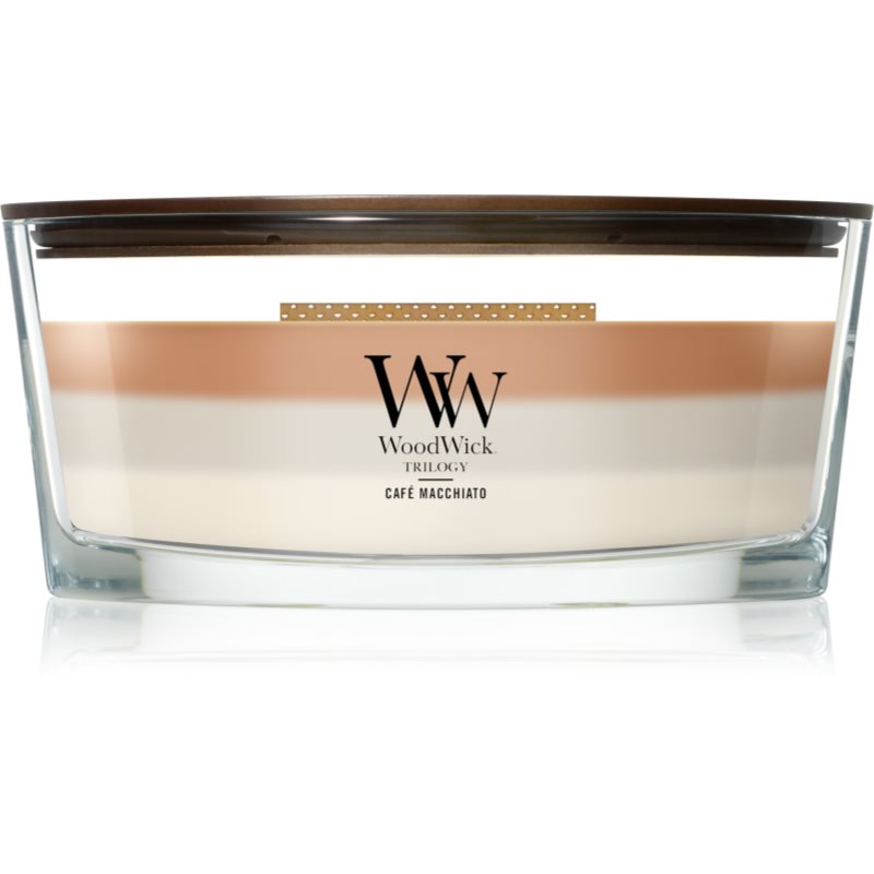 Woodwick Trilogy Café Macchiato lumânare parfumată cu fitil din lemn 453.6 g