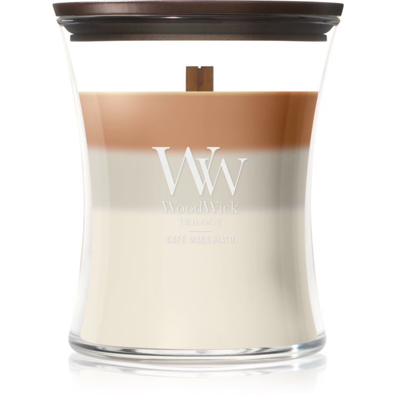 Woodwick Trilogy Café Macchiato lumânare parfumată cu fitil din lemn 275 g